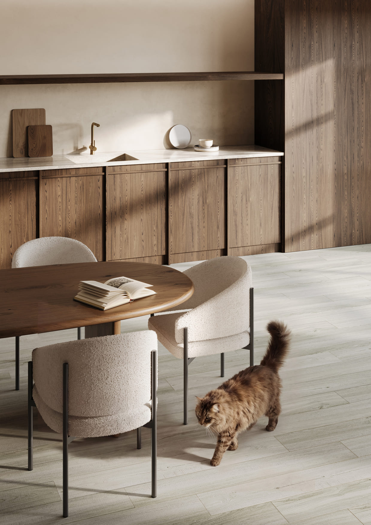 Кварцвиниловый SPC ламинат Fargo Bevel Дуб Модена 50-4070-2 1220×182×6 фото в интерьере